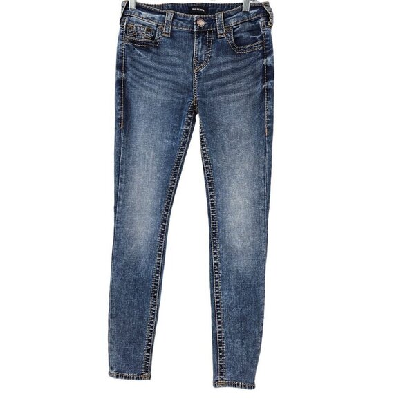 True Religion Halle Mid-Rise Super Skinny Jeans Medium Wash Women’s Size 28W - Picture 1 of 10